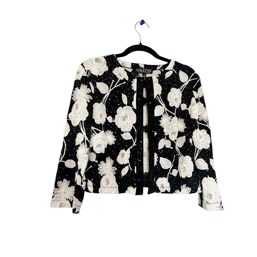 Grayse Black and White Floral skirt blazer set sz S - Picture 6 of 9